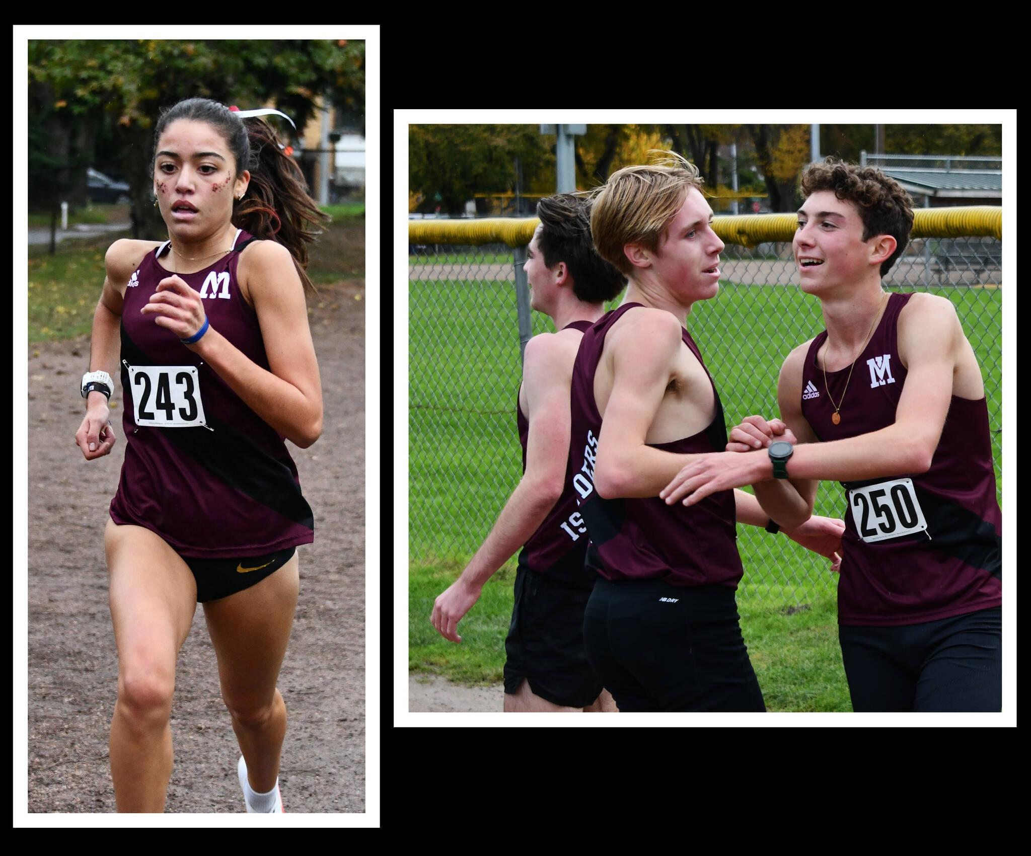 Mercer Island High School’s boys and girls cross country squads notched team titles at the 2024 3A Sea-King District 2 Cross Country Championship Meet on Oct. 31 at Lower Woodland in Seattle. Sophia Rodriguez (pictured) placed first for the girls with a time of 16:59.8 in the 5K race and Owen Powell (far right) placed second for the boys. Powell (15:35.5) is pictured with teammates Matthew Lawrence (sixth, 15:53.4) and Bodie Thomas (fifth, 15:53.3). Islander Victoria Rodriguez placed second in 17:16.8. Both teams are headed to state on Nov. 9 at Sun Willows Golf Course in Pasco. Story to come. Andy Nystrom/ staff photos