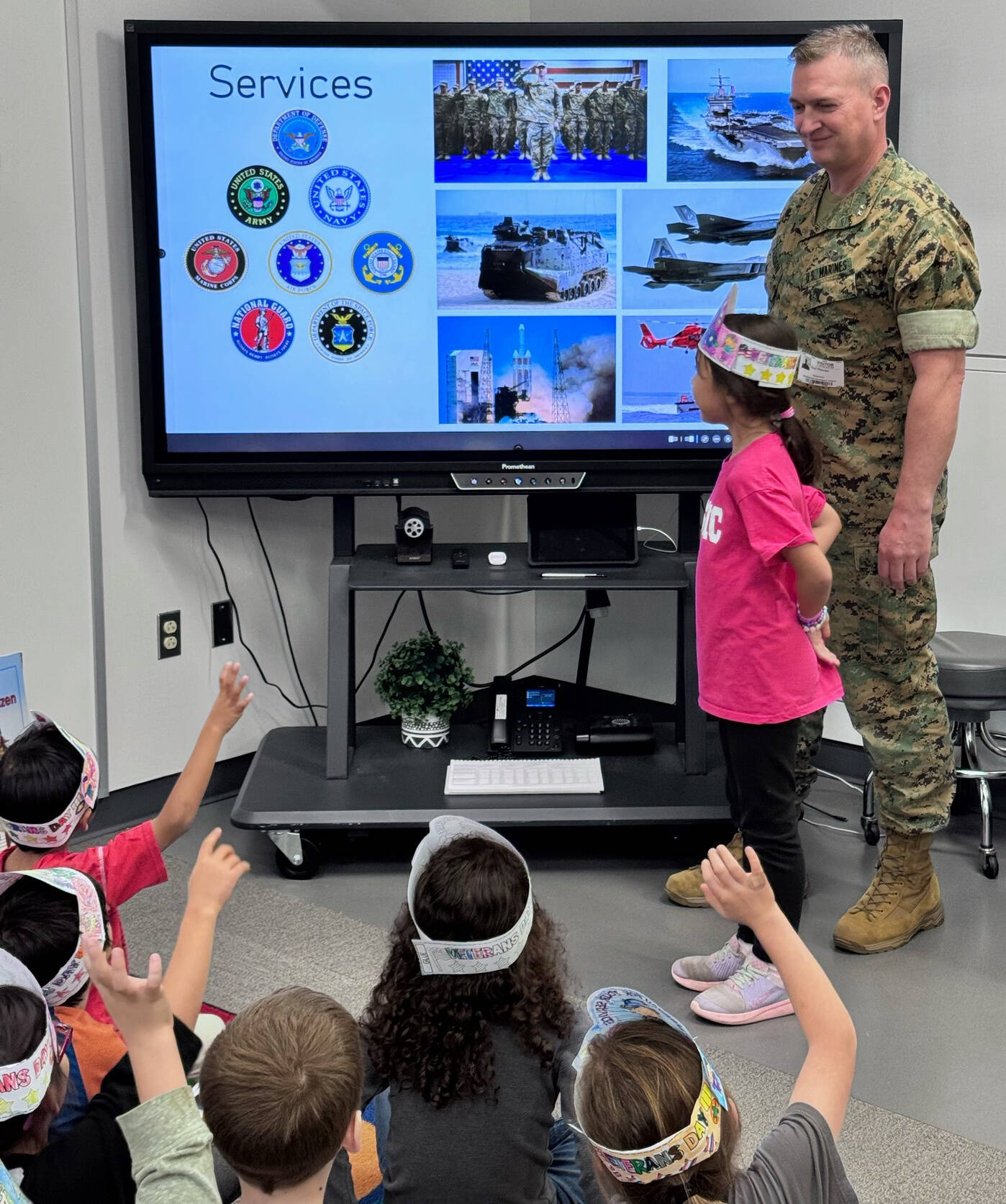 Major General Doug Pierson of the United States Marine Corp visited his daughter Olivia’s first-grade class and teacher Beth Christofferson at Northwood Elementary School on Nov. 7 to share information about Veterans Day (Nov. 11). Olivia’s mom, Maggie, was also in attendance and was a huge support in answering the curious questions students had about being in the armed forces. Doug noted about the special visit: “It was such an honor for Maggie and me to be able to join you. Thank you for the great opportunity. The questions were so great, all the kids were so engaged, and I was humbled that you offered the chance to come in and talk with the kids about what the military is all about, and the history of Veterans Day. So incredibly awesome of you.” Photo courtesy of the Mercer Island School District