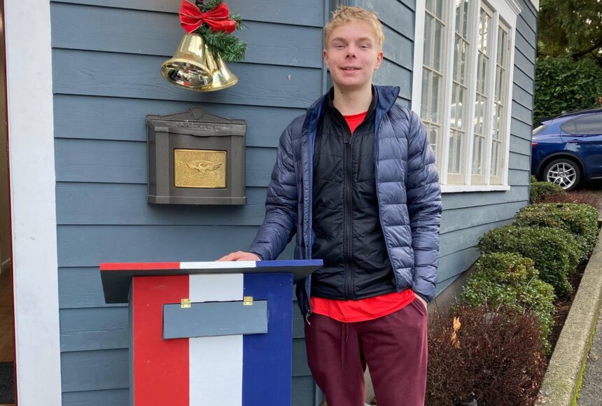 <p>Mercer Island Eagle Scout Vander Garr built a flag collection box at the Veterans of Foreign Wars (VFW). Courtesy photo</p>