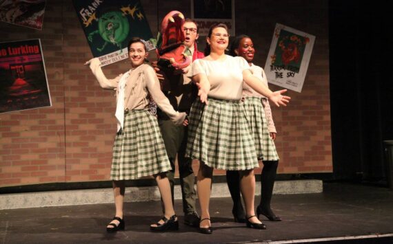 From left to right: Kaori Lancaster, Kyle Gerstel, Pilar Bousono and Joy Rurangwa are pictured at a full dress rehearsal for the Mercer Island High School Drama department’s production of “Little Shop of Horrors.” (Photo courtesy of Alec Chvany)