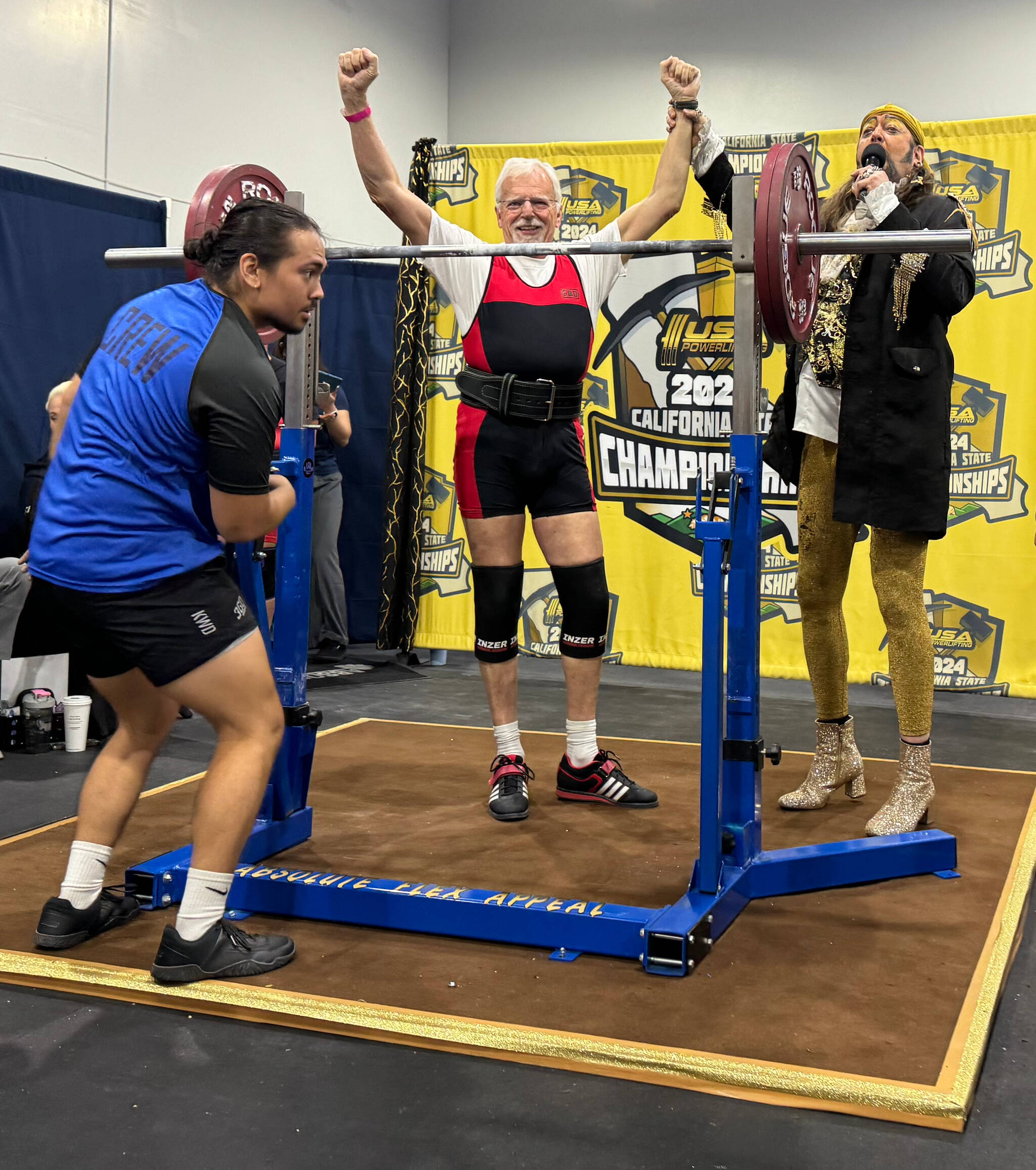 Mercer Island resident Bob Harper, 80, completes his age/weight-group American record-setting 308-pound squat on Nov. 3 at the California State Meet in Sacramento. Courtesy photo