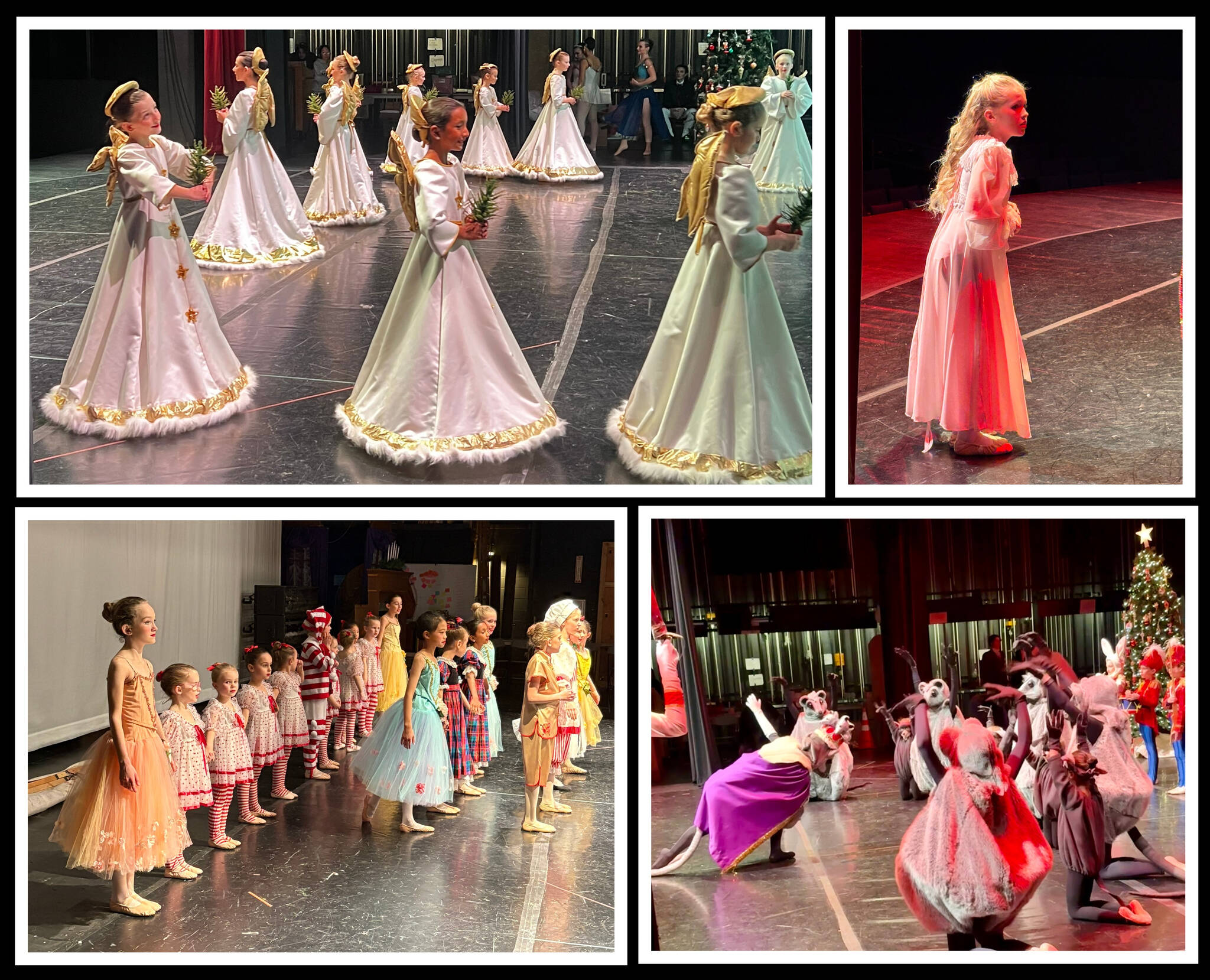 The dancers from Island Youth Ballet prepare for this weekend’s performance of “Excerpts from the Nutcracker.” Now in its 20th year of production, this cherished Mercer Island traditional show will be performed on Dec. 13 (5:30 p.m.), Dec. 14 (7 p.m.) and Dec. 15 (1 p.m. and 5 p.m.) at the Mercer Island High School Performing Arts Center (9100 SE 42nd St.). There will be free parking, holiday boutique shopping, sweet treats for purchase, and a Nutcracker photo booth to take photos with the dancers in costume. Tickets may be purchased at <a href="https://tickets.childrensdance.org/" target="_blank">https://tickets.childrensdance.org/</a> Top, from left during Monday’s dress rehearsal: The Island Youth Ballet dancers perform as Snow Angels. Pacey Vannatter prepares for her role as Marie. Bottom, from left during Monday’s dress rehearsal: The Island Youth Ballet dancers prepare for their bow. The Rat King bows to his soldiers. Photos courtesy of Susie Vannatter