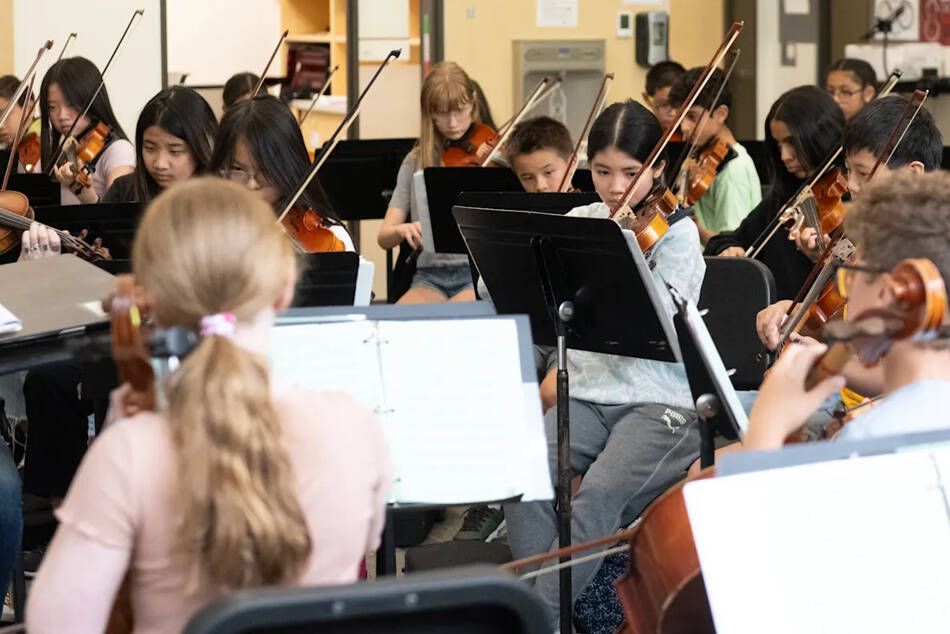 Islander Middle School’s seventh- and eighth-grade orchestras have been chosen to be a Concert Hour Exemplary Honor Group for the 2025 National Association for Music Education’s (NAfME) All-NW Conference to be held in Spokane from Feb. 13-16. The two orchestras will combine to perform at the conference at 2 p.m. on Feb. 15. Islander Middle School was one of only two middle school orchestras in the Northwest Region selected for the honor of performing at the conference. The seventh-grade orchestra 1 is pictured. Photo courtesy of the Mercer Island School District